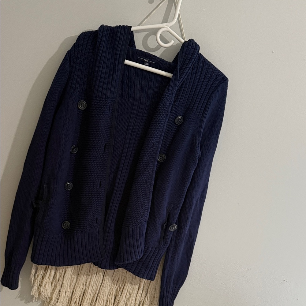 GAP Navy Cardigan with Fringe Detail